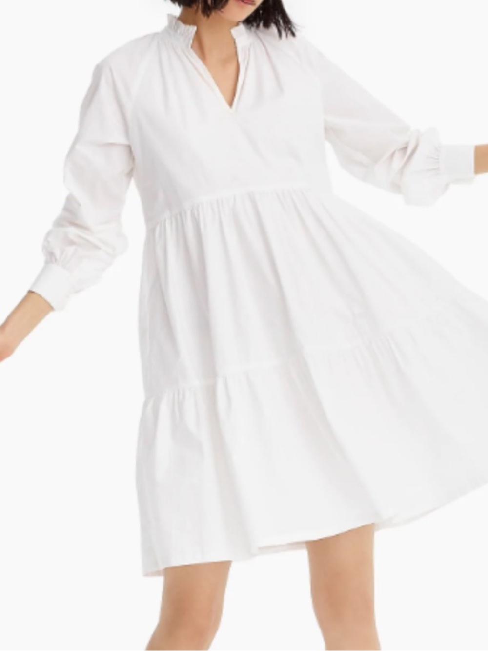 J. Crew White Ruffle Collar V-Neck Dress